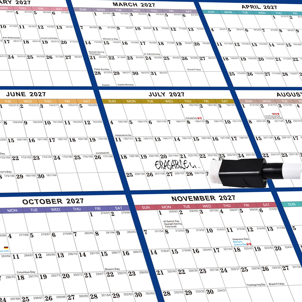 Calendario annuale 2027 extra grande 23x35 pollici, carta spessa di alta qualità, cancellabile, design robusto da appendere per camera da letto e soggiorno - immagine 6