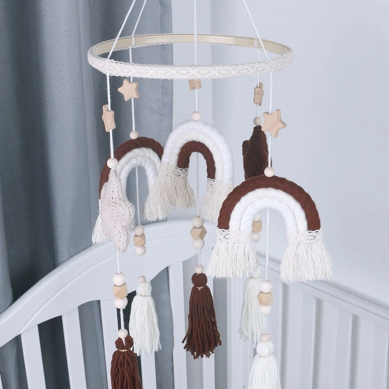 Baby Crib Mobile Rattle Toys Handmade Boho Rainbow Star Tapestry Bed Bell Wind Chime Rattles Newborn Kids Nursery Bedroom Decor