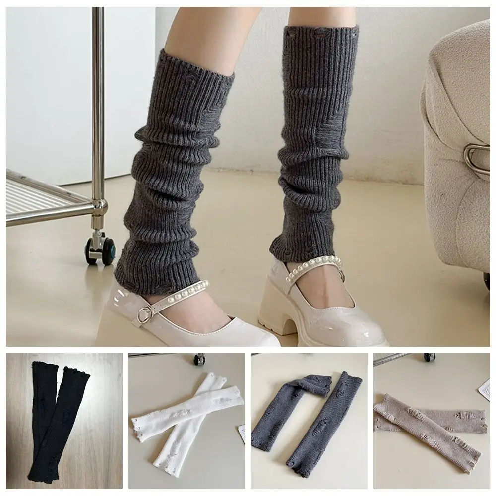 

Ruffles Hole Leg Warmers Fashion Japanese Style JK Knitted Leg Cover Balletcore Pile Socks Ballet Guards Socks Lady