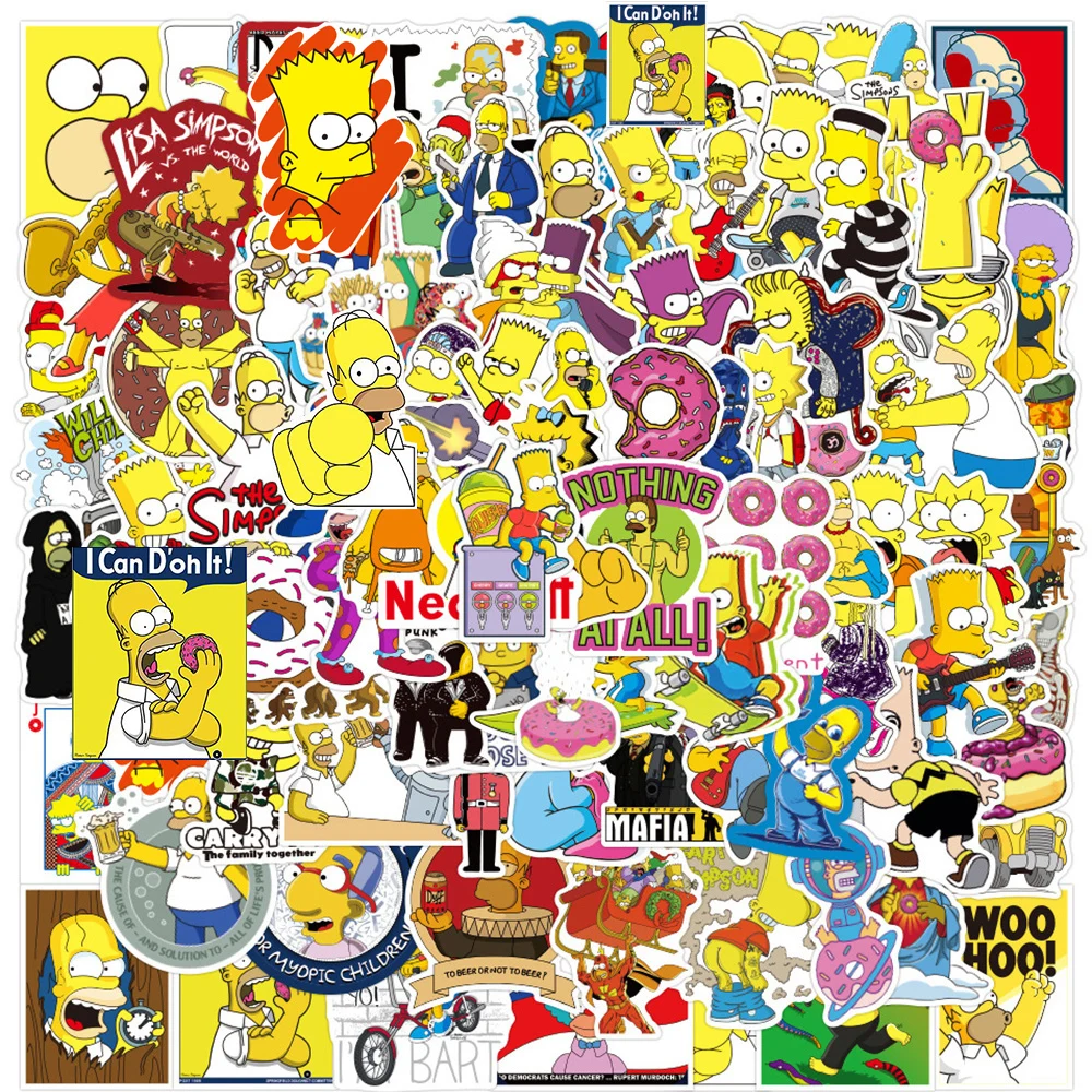 10/30/50/100pcs Cartoon Anime Comedy Simpson Family Stickers Decals DIY Laptop Skateboard Car Waterproof Funny Kids Sticker Toys akatsuki cloud from anime naruto manga pvc decal uchiha family coat of arms bumper sticker for laptop car truck windows