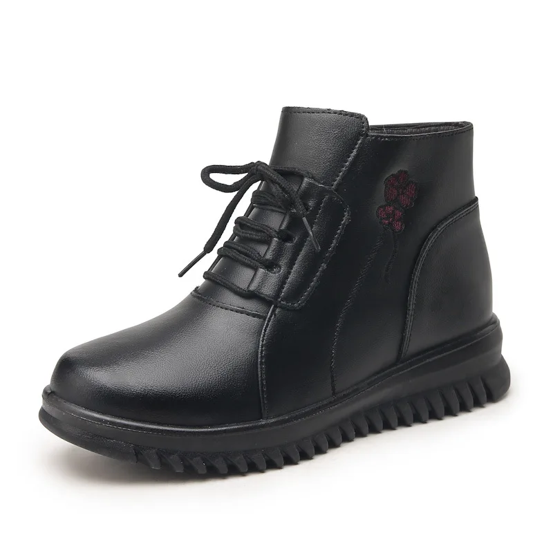 Women Genuine Leather Winter Boots Waterproof Thick Plush Warm Mother Snow Boots Women Flats Non-slip Casual Shoes Plus Size