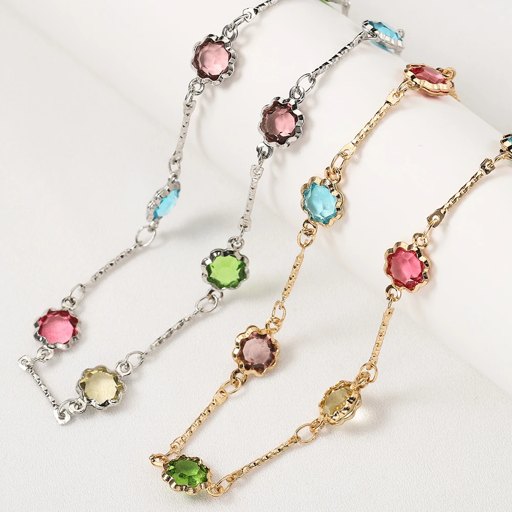 

1M Multicolor Crystal Flower Beads Chains Long Glass Beaded Chain for Necklace DIY Jewelry Making Wholesale Bracelet Supplies