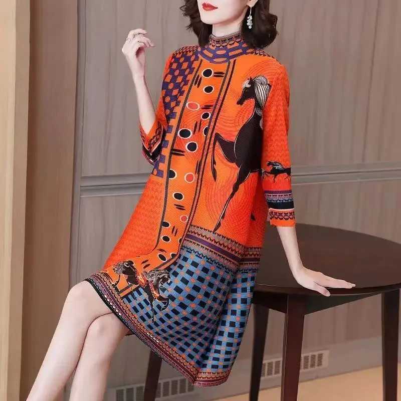 Robe Femme Style Rétro à Lacets - Manches Longues, Imprimé Noël, Col En V, Pour Automne-hiver