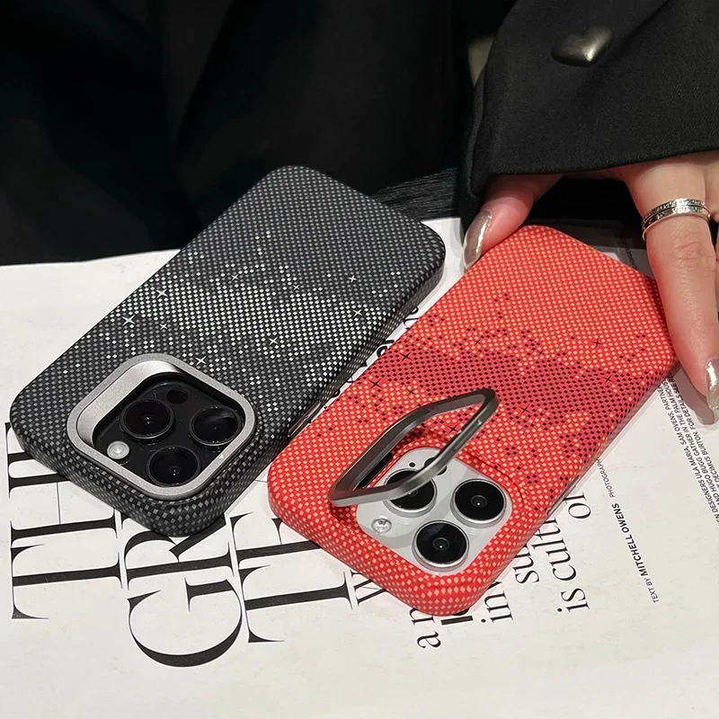 Magnetic Charging Phone Case with Alloy Lens Holder - Carbon Fiber Pattern, Drop Resistant Design