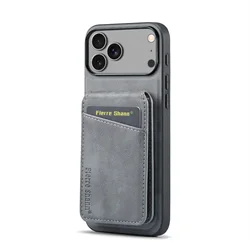 Premium 2 - in - 1 Magsafe Magnetic Leather Wallet Case with Strong Magnet Card Holder Cover - iPhone 15 Plus (Gray)