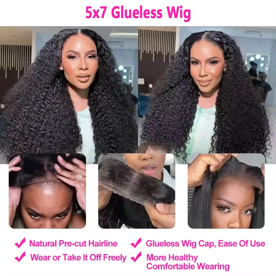 Glueless 5x7 Ready to Wear Deep Wave HD Lace Clousure Pre Plucked Curly Brazilian Transparent Lace Front Human Hair Wigs human hair wig,lace front wig,human hair wigs,front lace wig