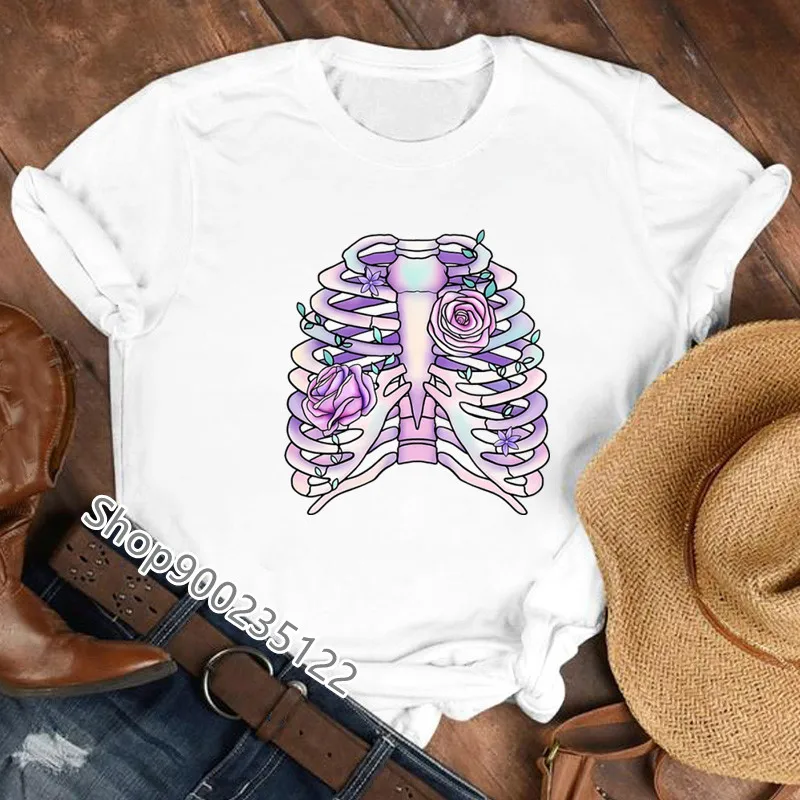 

Skull Skeleton t shirt women fashion graphic t-shirts Aesthetic female t-shirt harajuku 90s summer Women tops clothing