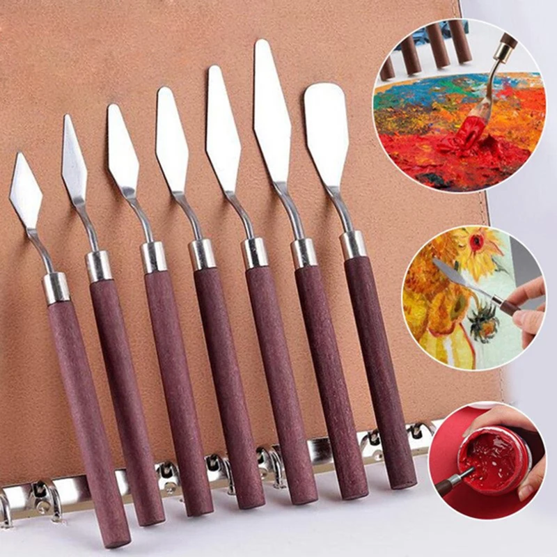 

7Pcs Oil Painting Spatula Stainless Steel Oil Painting Wood Knives Artist Crafts Oil Painting Mixing Spatula Scraper Art Tools