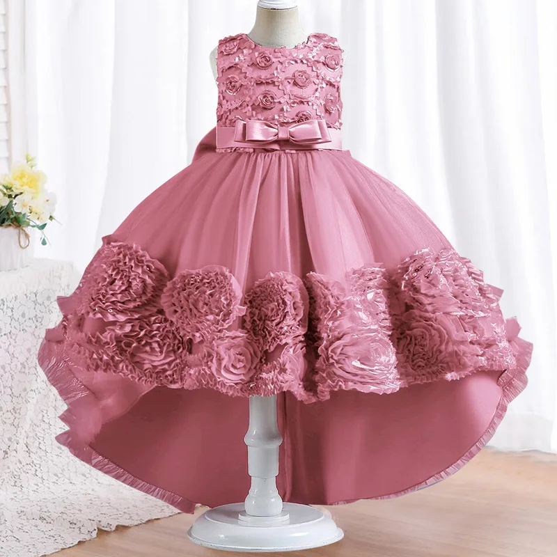 

Children embroidered trailing show show party dress fashion girl lace flower boy Peng Peng trailing drilled wedding dress.