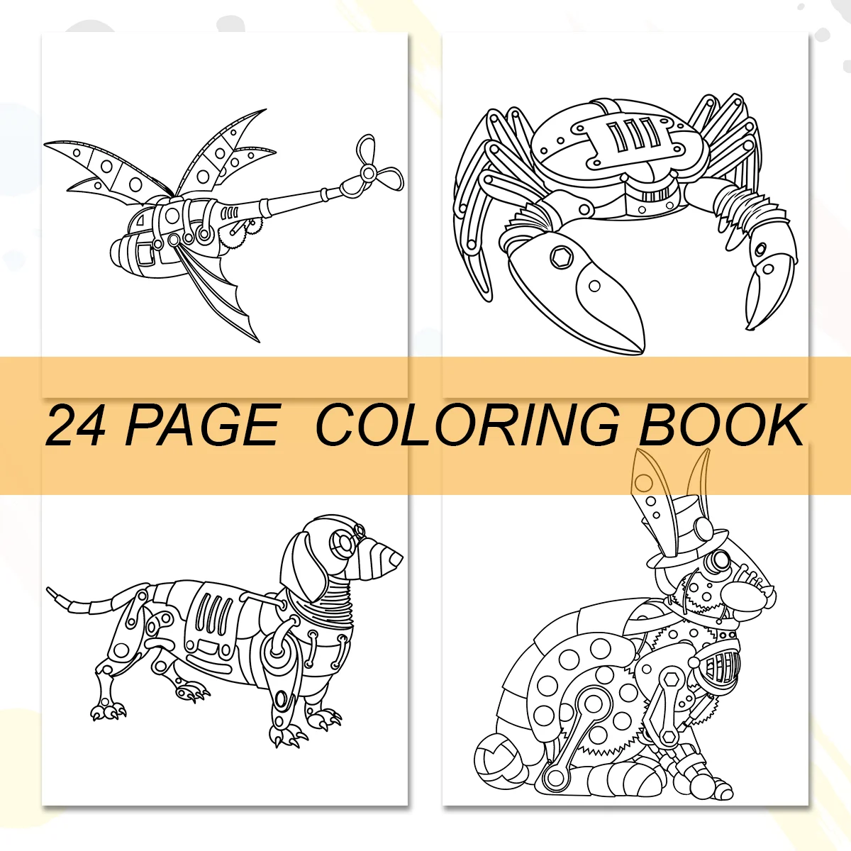 Mechanical Animals Coloring Book For Adults And Teens Featuring 24 Page Relieve Stress Kill Time Graffiti Painting Drawing Books 5