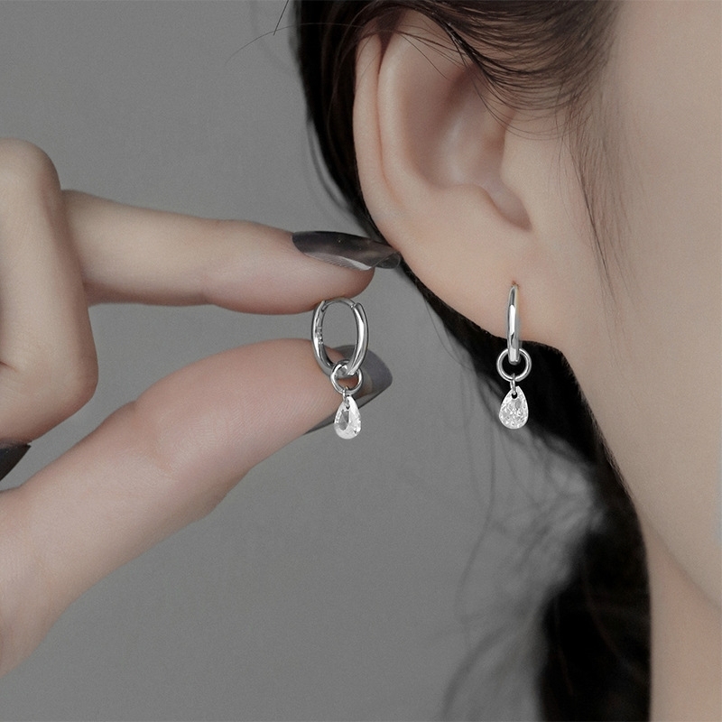 925 Sterling Silver Blue Water Drop Ear Buckles Classic Hoop Earrings for Women Fashion Jewelry for Girls Hypoallergenic