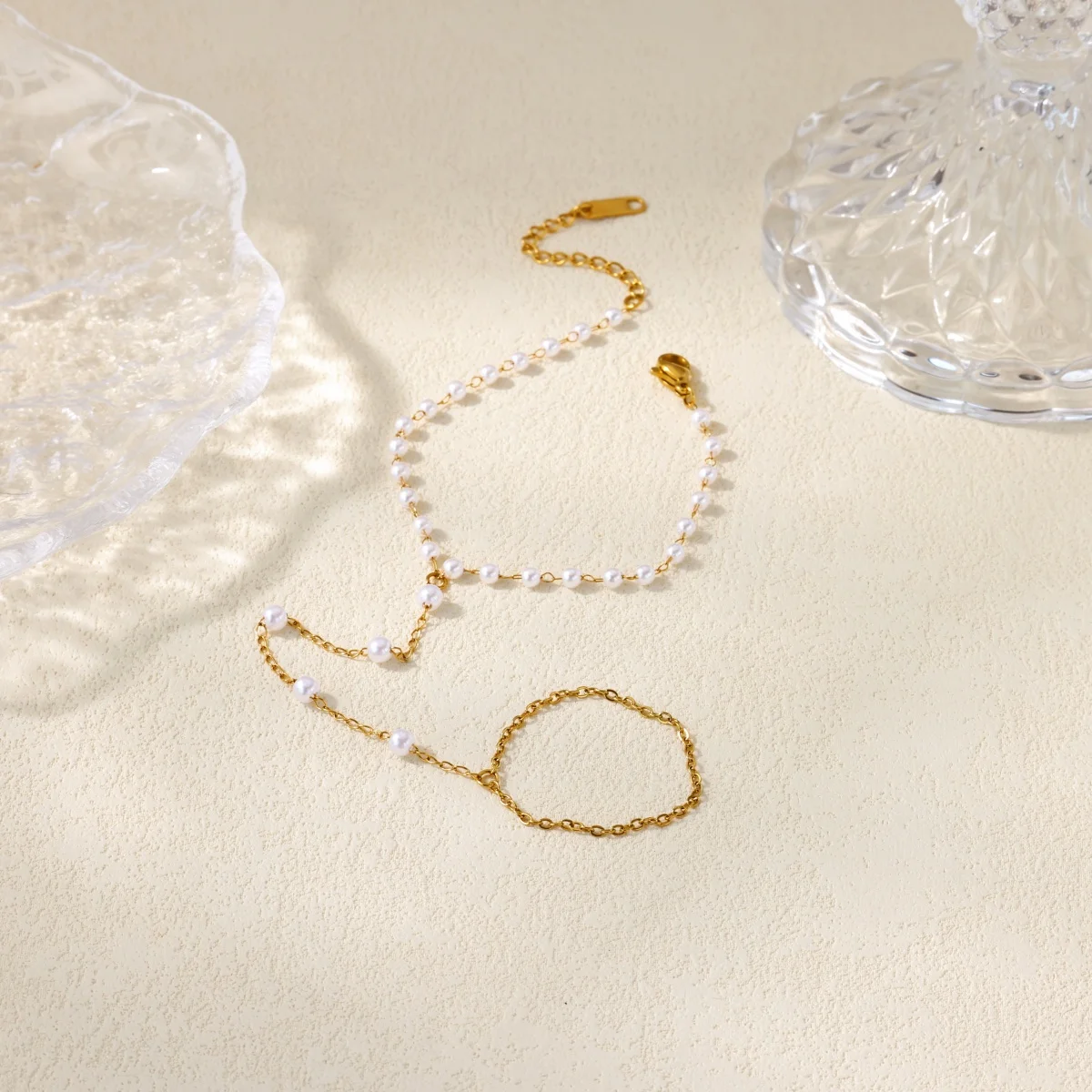 Stainless Steel Peral Chain Bracelet Women Gold Color