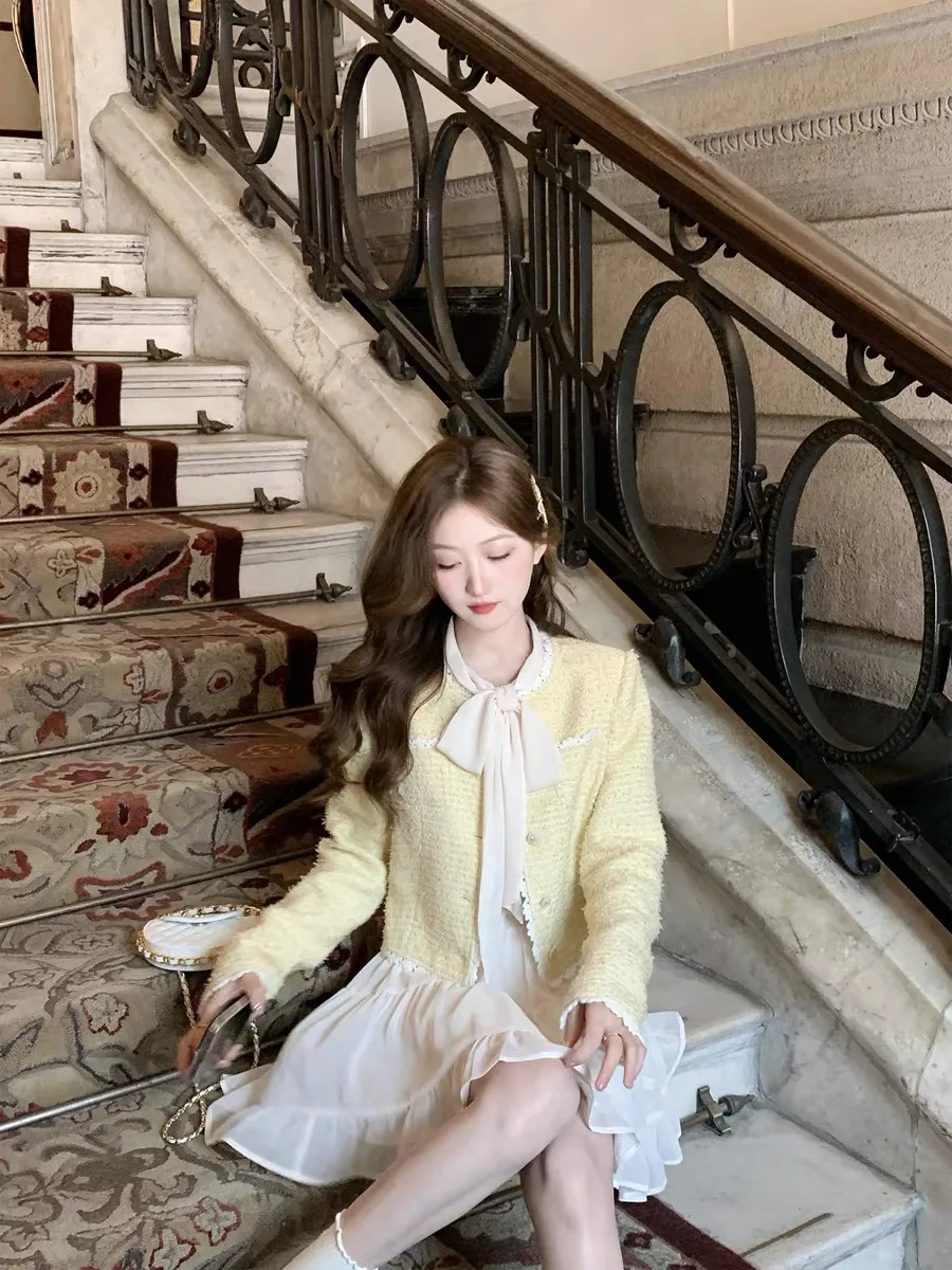 Elegant Chiffon Short Dresses for Women Flare Sleeves Ruffles A-line Birthday Party Dress Korean Fashion One Piece Vestido New