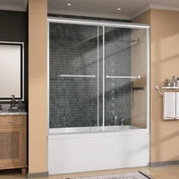 Double Sliding Bathtub Door for Shower Semi Frameless Bypass Glass Shower Doors for Bath Tub with Tempered Glass Brushed 1