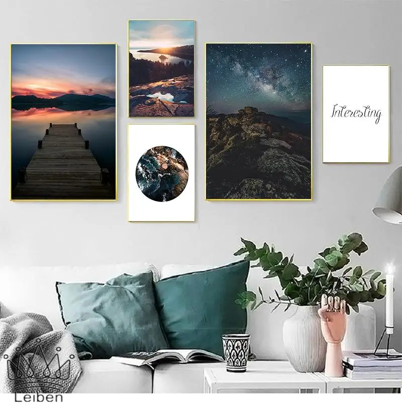 

Mountain River Forest Bridge Landscape Wall Art Canvas Painting Nordic Posters and Prints Wall Pictures for Living Room Decor