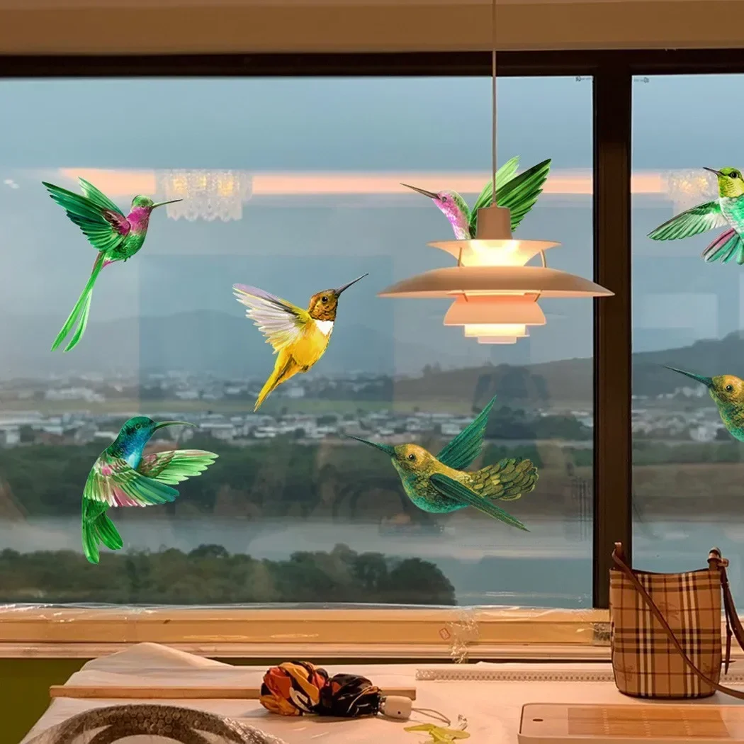Hummingbird Sticker Glass Decal Electrostatic Glass Film Anti-Collision Window Cling To Prevent Birds Strikes Non Adhesive 6PCS window film