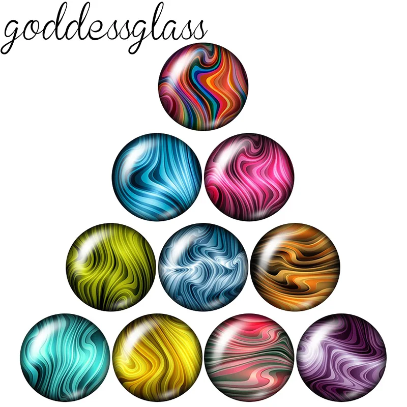 New Colorful water Wavy Patterns 10pcs 12mm/18mm/20mm/25mm Round photo glass cabochon demo flat back Making findings