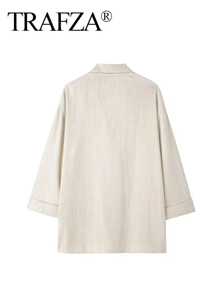 HH Women Wrinkle Effect Solid Jacket Double Breasted Long Sleeve Blazer Loose Casual Female Fashion Streetwear Coat Y2K