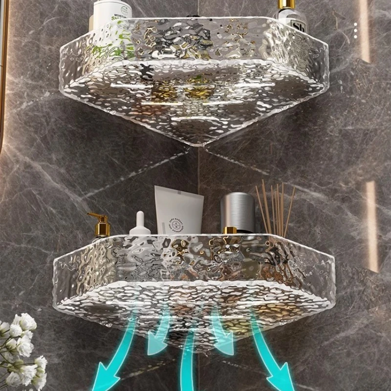Mensola angolare per montaggio a parete, design ghiacciaio angolare, mensola da bagno, organizer per shampoo, sapone, doccia, caddy, accessori per il bagno - immagine 5