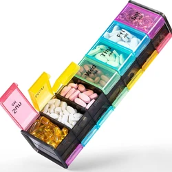 Deluxe Jumbo Weekly Pill Organizer with Spacious Compartments for Twice - Daily Medication & Vitamins (Colorful)