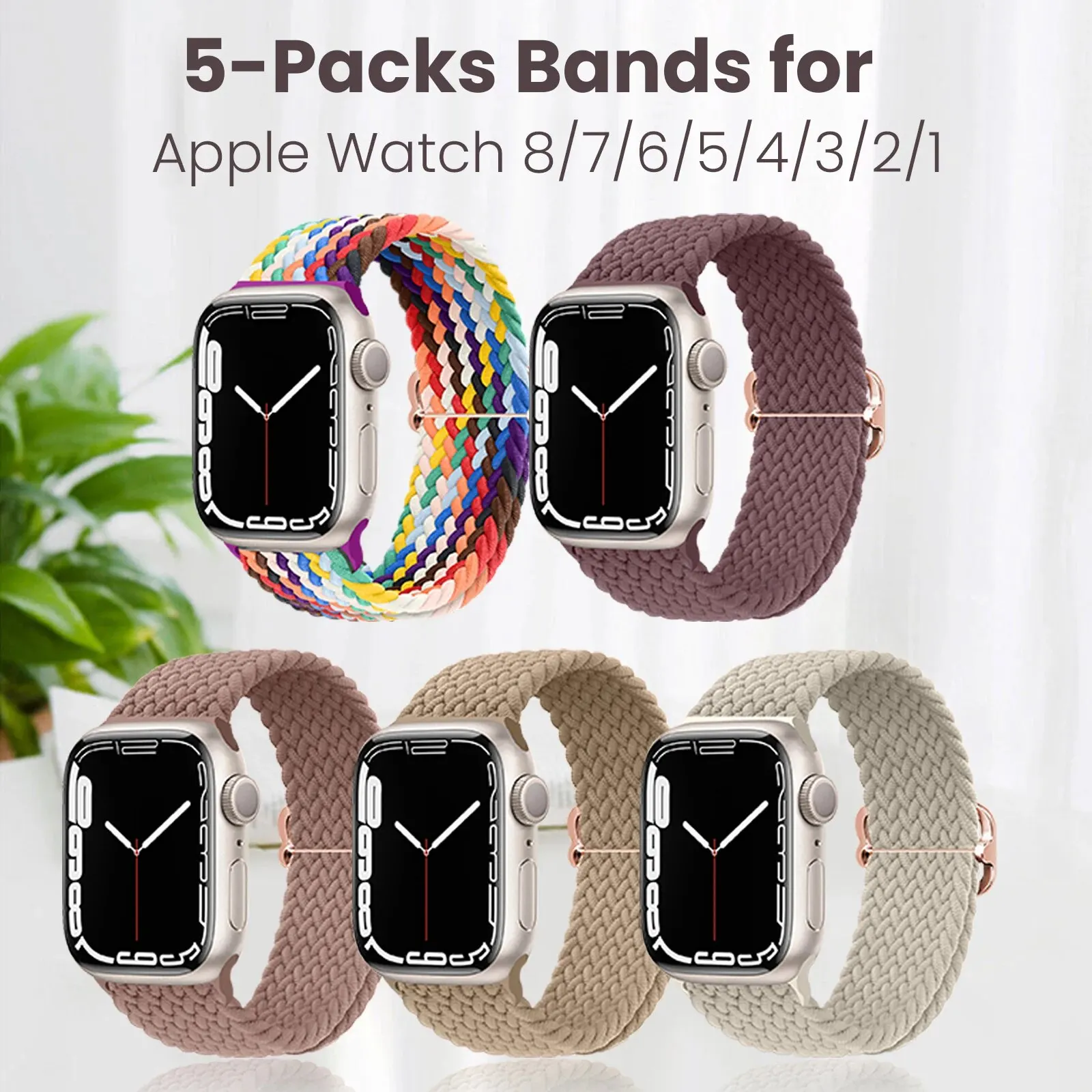 Watch Strap 5 Packs Braided Solo Loop Compatible with Apple Watch Band 38mm 40mm 41mm 42mm 44mm 45mm 49mm