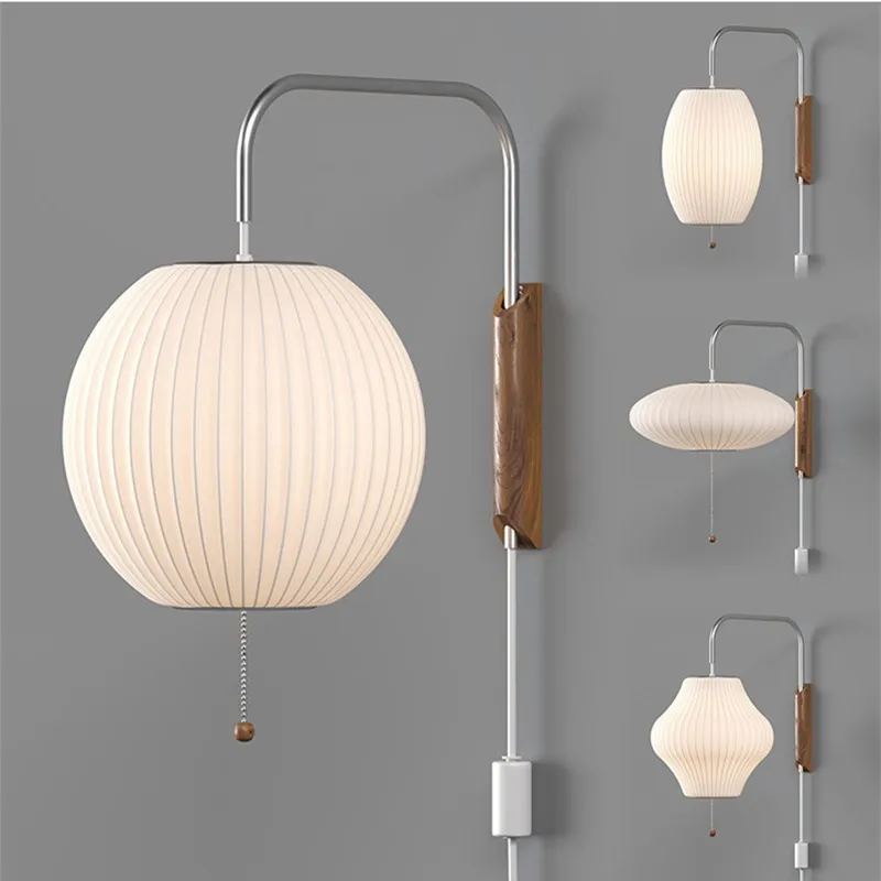 Nelson bubble Wall Light Design japanese rotating lamp Hand woven Silk lamp for hallway Decorative Bedside bedroom reading lamp 6