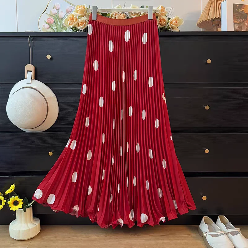 Sweet & Vintage A-Line Pleated Skirts for Tall Women - 2026 Spring Summer High Waist Flowy Skirt