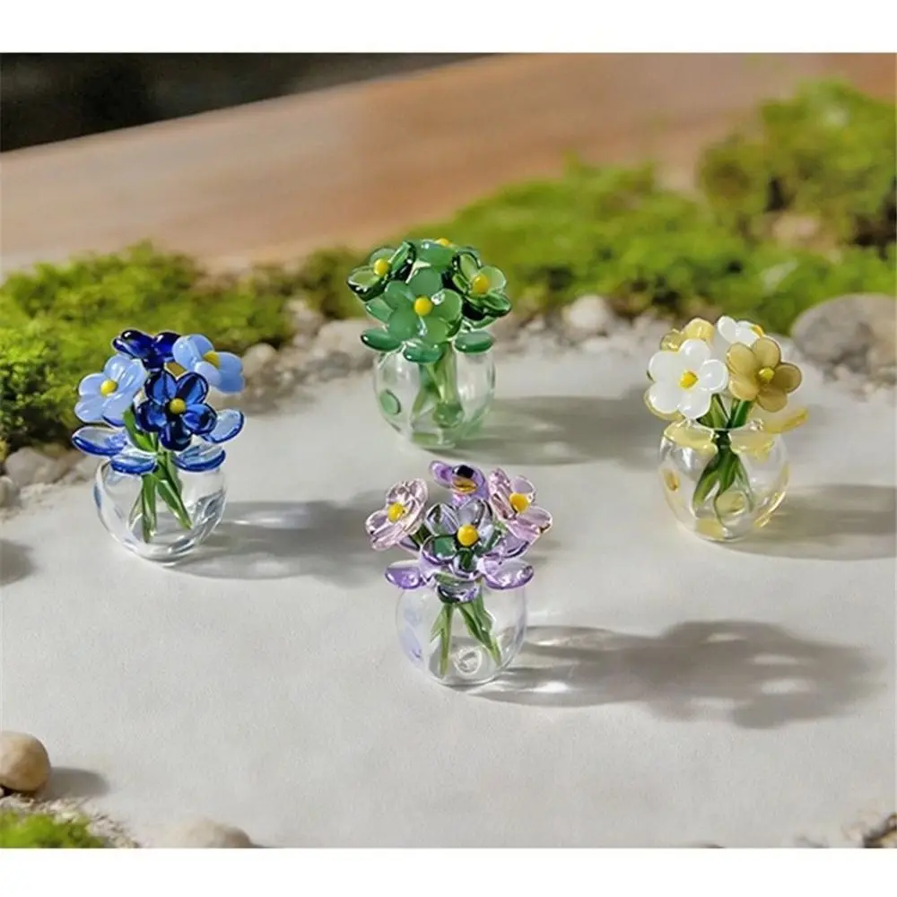 Hand-Blown Mini Colored Glass Flower Bouquet