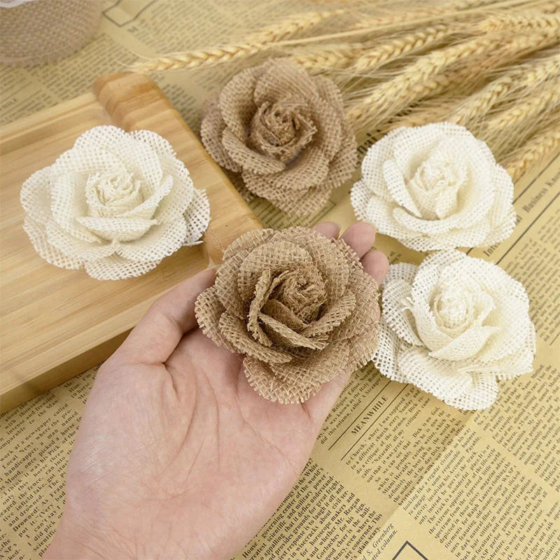 Burlap Flowers Shabby Chic Wedding Decor  Burlap Wedding Decoration Table  - 2/5pcs - Aliexpress