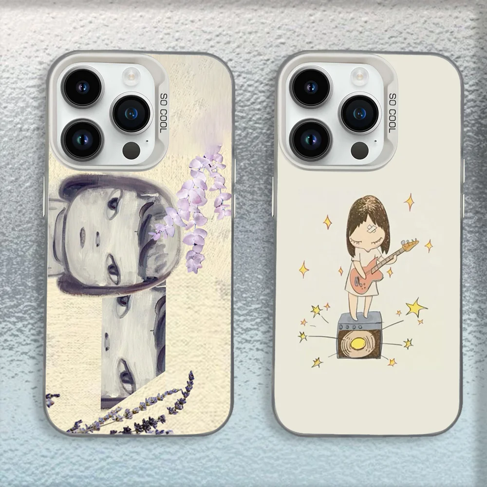 Cute Y-Yoshitomo Nara Phone Case For iPhone 16,15,14,13,12,11,Mini,Pro,MAX White Matte Shockproof Cover