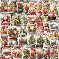 50 Pcs Cartoon Christmas Bottle Sticker Pack Waterproof Transparent PET Party Material Decoration Guitar Notebook 1
