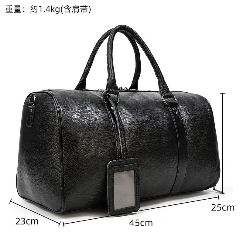 Men's Genuine Leather Travel Bag Vintage Handbag Large Capacity One Shoulder Crossbody Luggage Bag with Shoes