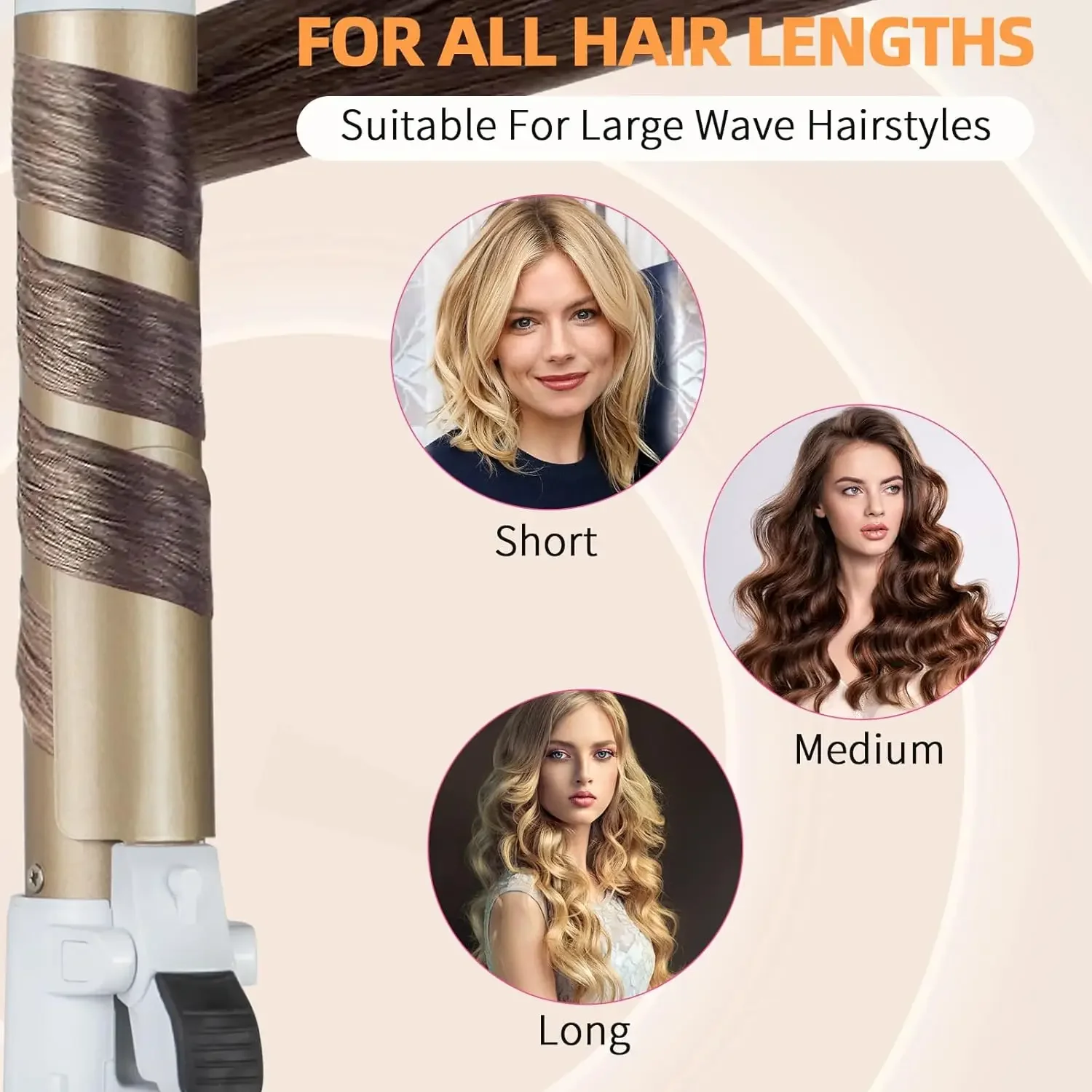 Hair Curler 28mm Automatic Rotating Wand for Professional Big Waves Inward Curls