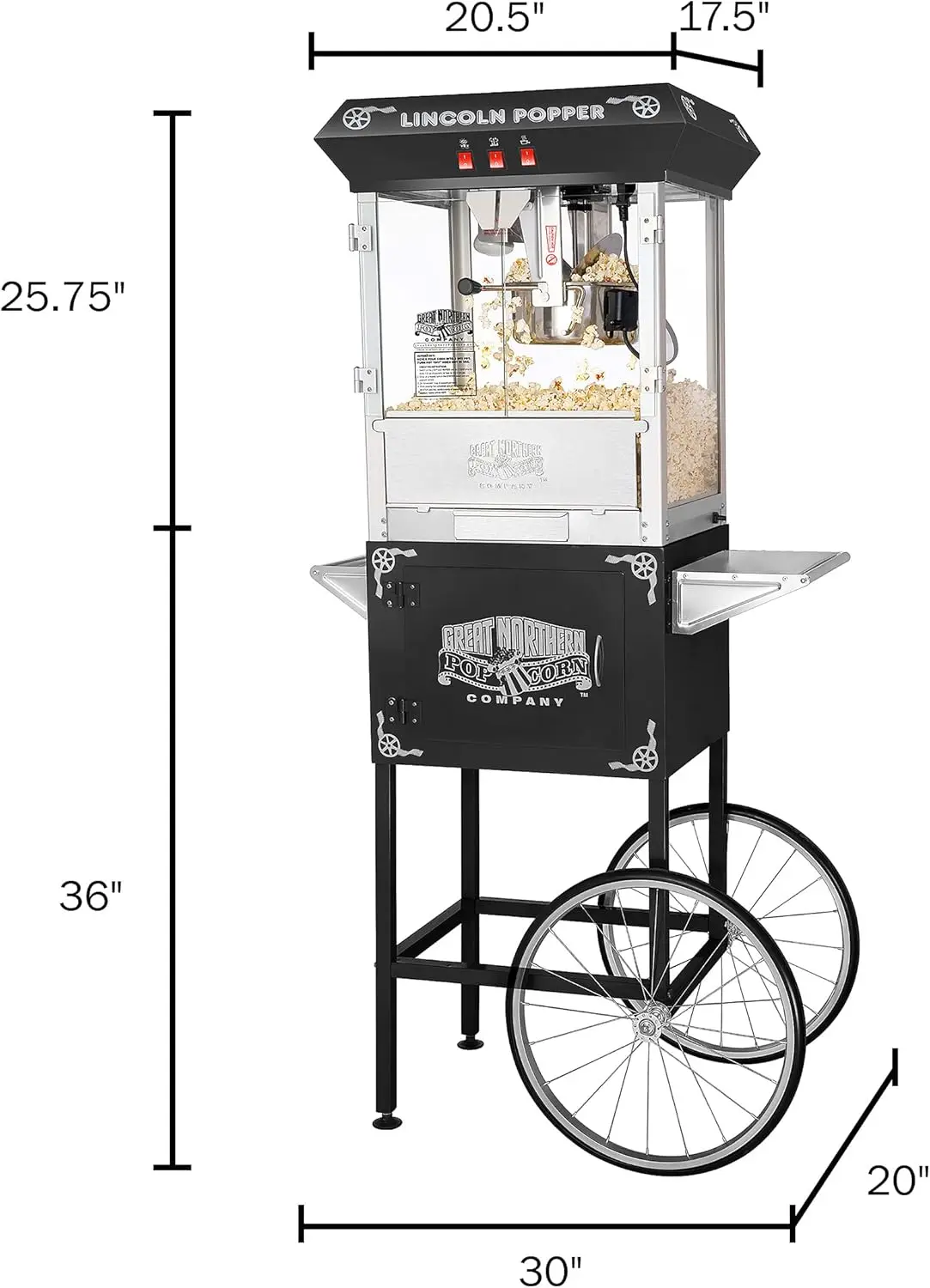 Popcorn Machine with Cart - 8oz Popper with Stainless-Steel Kettle, Warming Light, a(Black) 2
