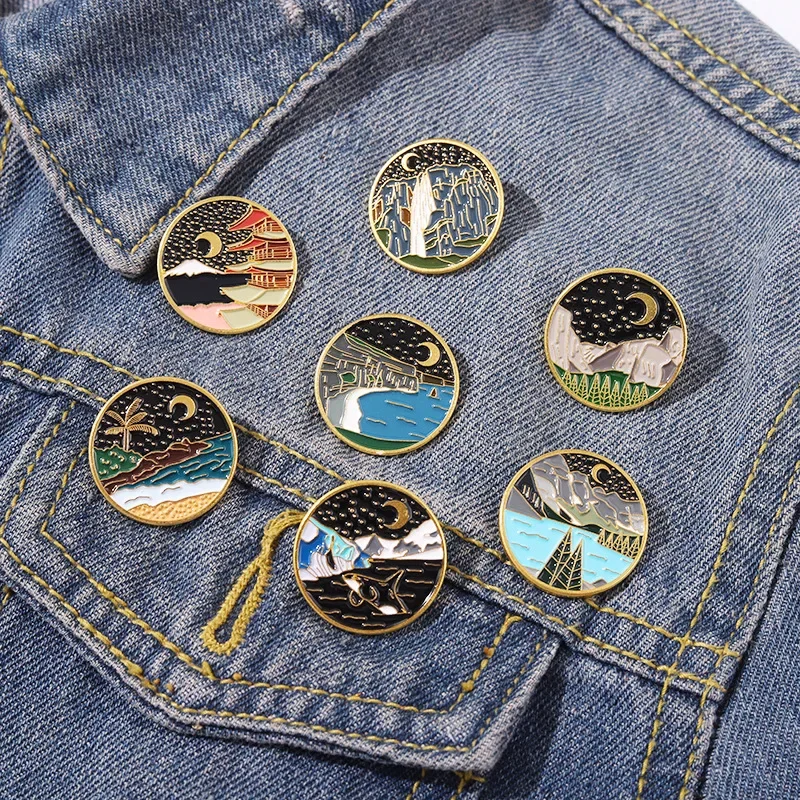 Van Gogh Oil Painting Series Brooch Clothing Accessories Party Gifts Pins Literature Retro Style Rotundity Chest Button Moon retro treasure chest jewelry boxes pirate treasure gold coin case women ring earrings storage transparent display box organizer