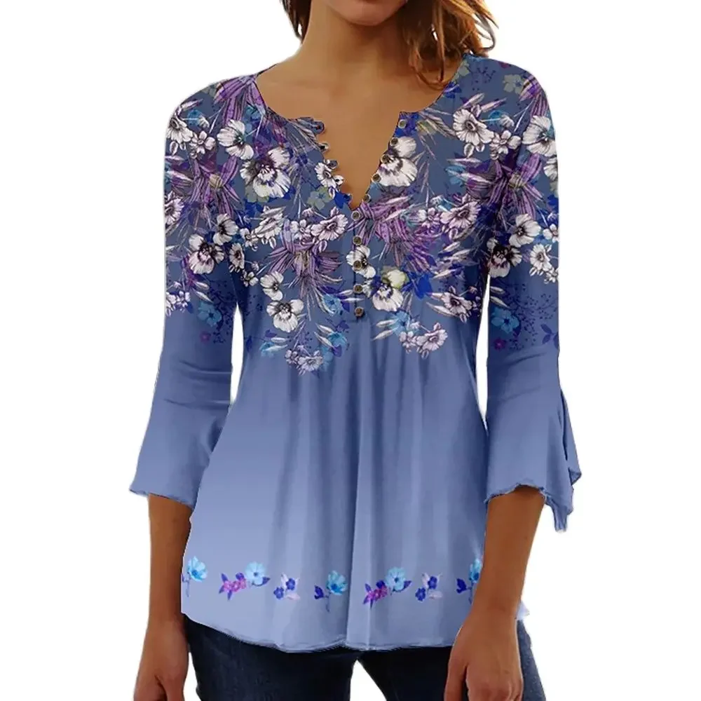 

Stylish Women'S V-Neck Shirt Summer Top T-Shirt 3d Printed T-Shirt Loose Clothing Women'S Casual V-Neck Button Up Clothing