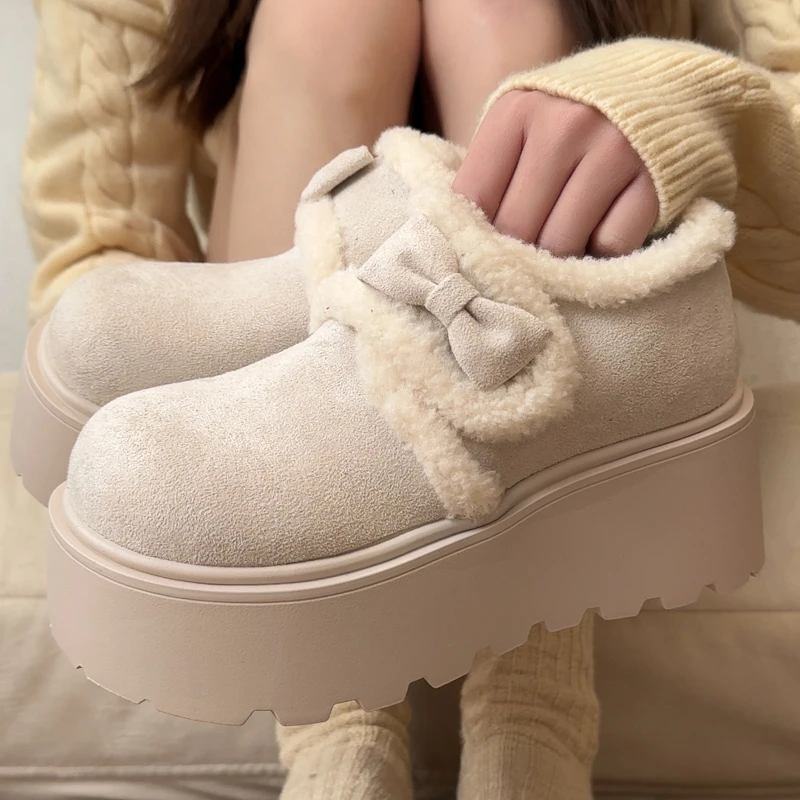 Fur Women's Snow Ankle Boots Flats Suede Short Plush Shoes 2025 Fashion Warm Cotton Shoes New Winter Cozy Walking Mujer Botas