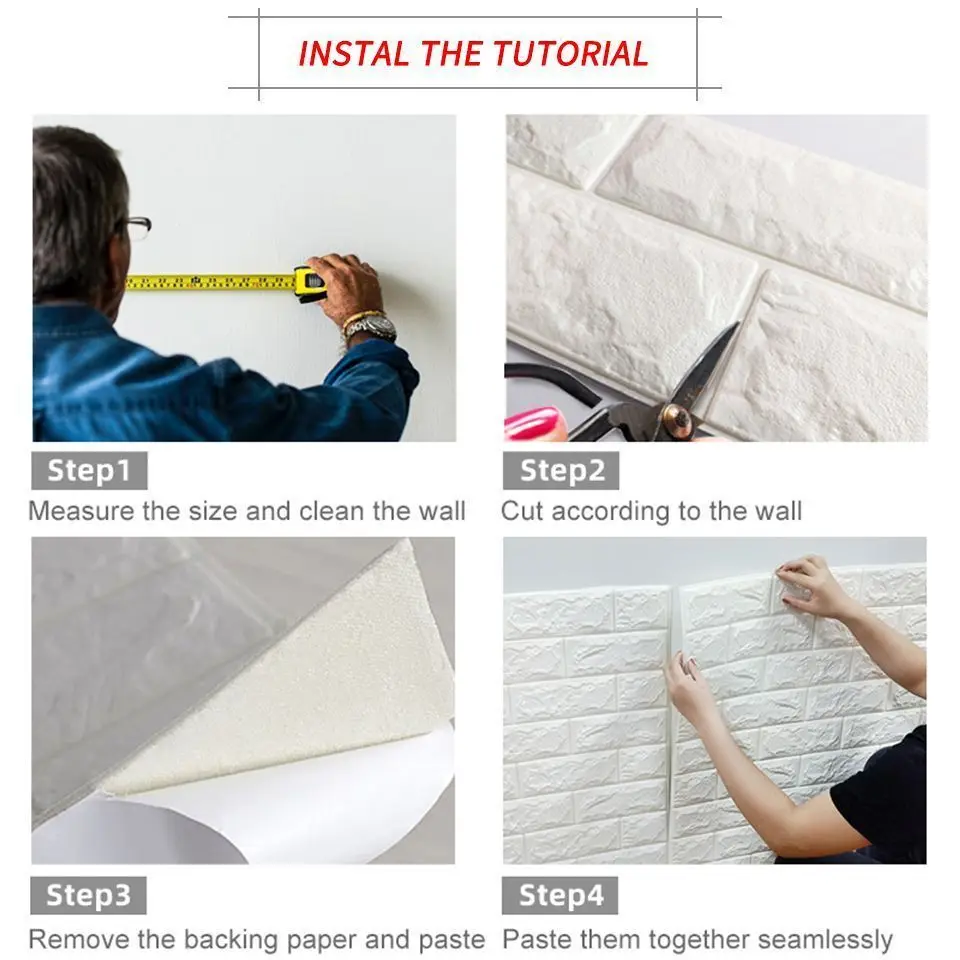 Waterproof 3D Self-Adhesive Wallpaper 1/2/5/10m Continuous Imitation Brick Wall Stickers Wallcovering Living Room Home Decor