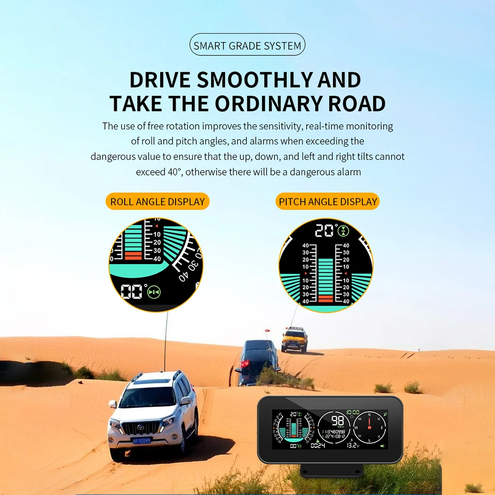 Auto Offroad GPS Digital HUD Neigungsmesser Neigungswinkel Balancer Kompass  MPH