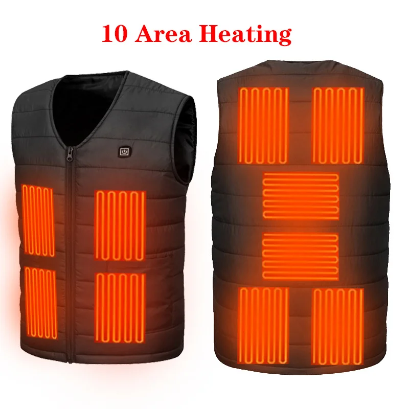 10 Areas V Neck Heated Vest USB Smart Thermal Vest Men Women Self Heating Coat Winter Thermal Chaleco Plus Size M-7XL heated jacket