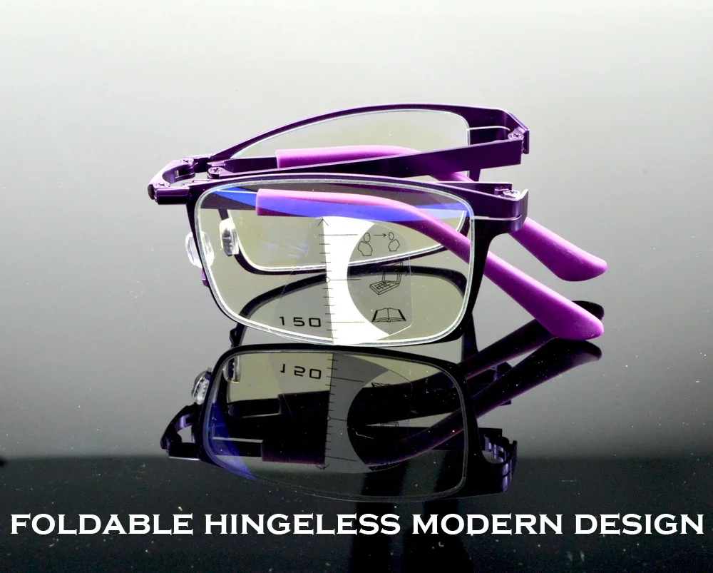 

Clara Vida= Screwless Folding Portable Purple Fashion Progressive Multifocal Reading Glasses +0.75 +1 +1.5 +1.75 To +4