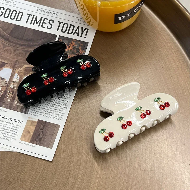 우아한 심플 패션 아세테이트 헤어 액세서리, 다이아몬드 체리 걸쇠, 포니테일 헤어 클로, 여성용 헤어 액세서리 