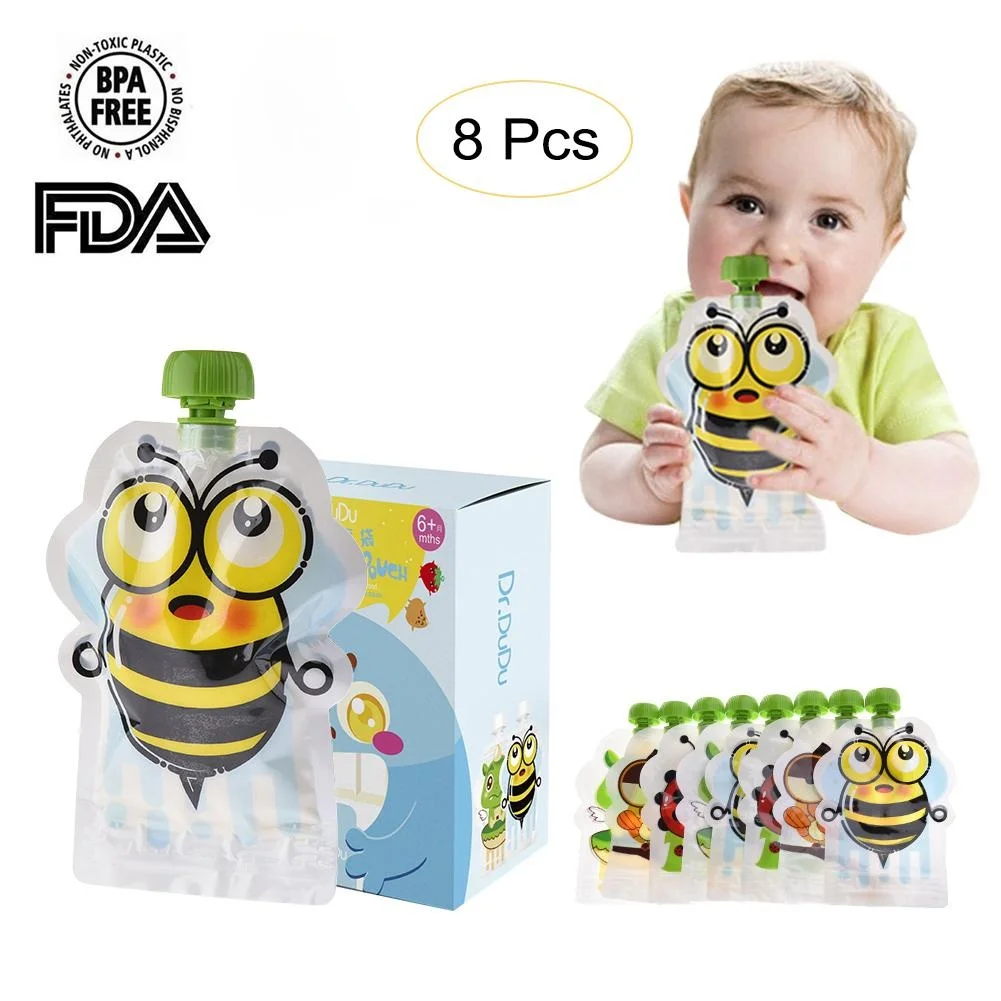8pcs/pack Reusable Breast Milk Storage Bag Baby Food Box BPA Free Baby Food Container Pouch Snacks Feeding Squeeze