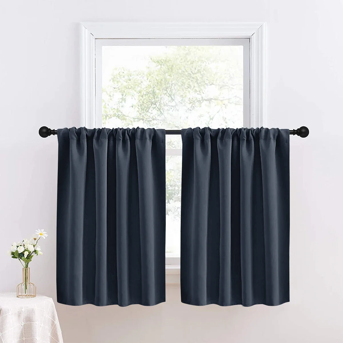 Solid Short Blackout Curtain - Small Kitchen  Bathroom Decor with UV Protection