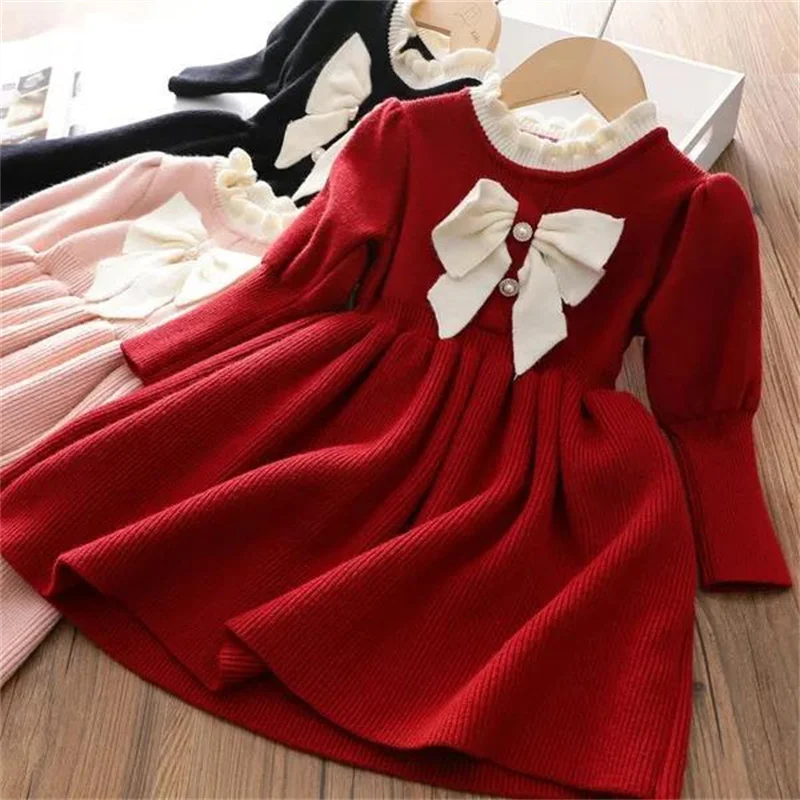 Baby Girls Wool Sweater Dresses Mid-length Princess Girl Knit Bottoming Shirt Pullover Party Dress Knitted 2 4 6 8 Years |