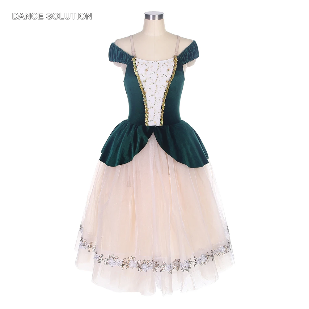 

Темно-зеленый бархатный Лиф Длинное романтичное балетное платье-пачка балерина профессиональные Костюмы для выступлений для женщин и девочек 18031