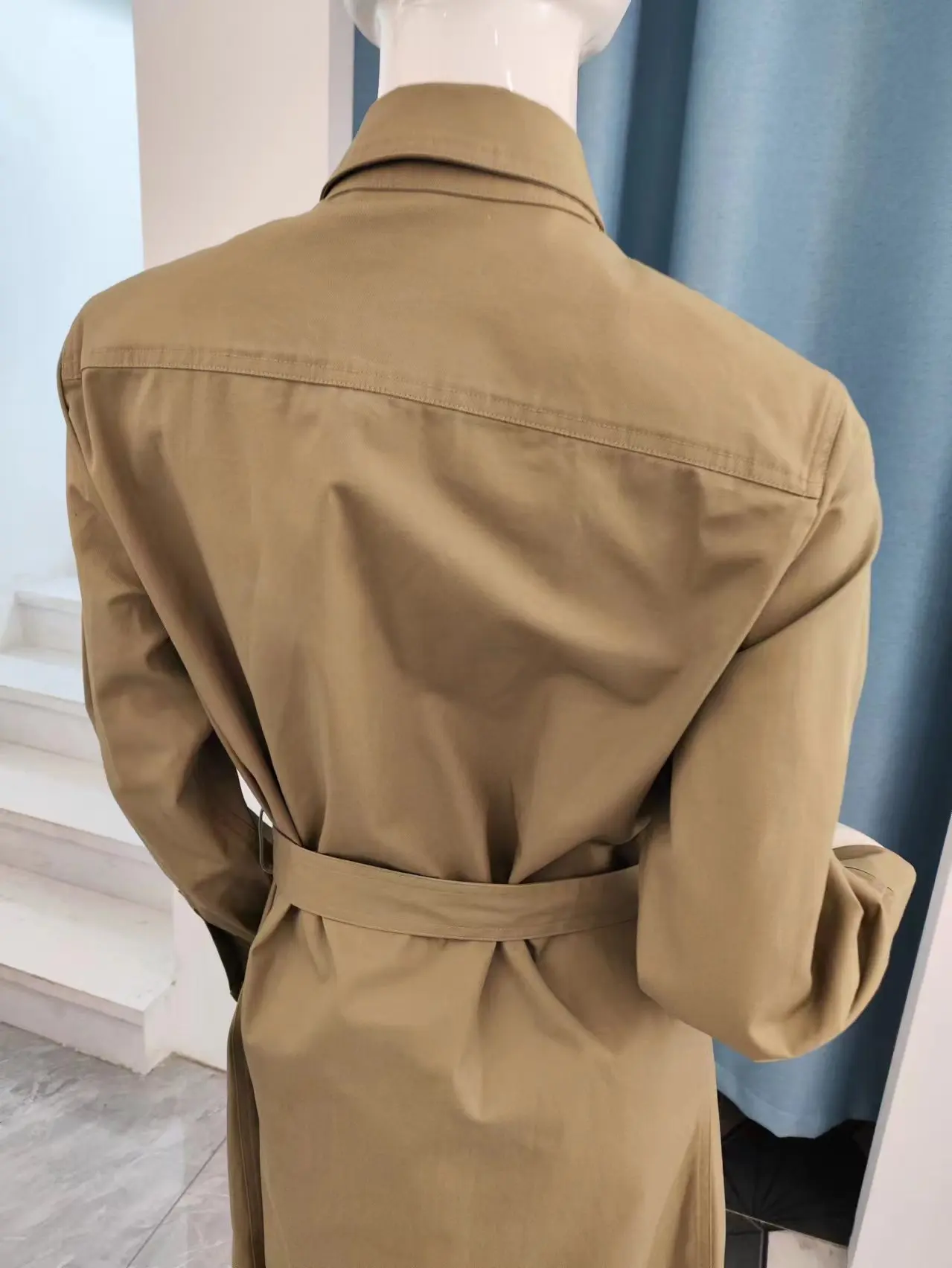 Fenggejiwo Women's Spring and Autumn Pure Cotton Belt Windbreaker Shirt Style Dress