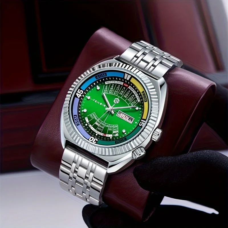 Luxury Men's Dual Calendar Waterproof Steel Wristwatch - European & American Style Fashion, Perfect for Business Casual, Unique Trendy Design, Ideal Gift for Him