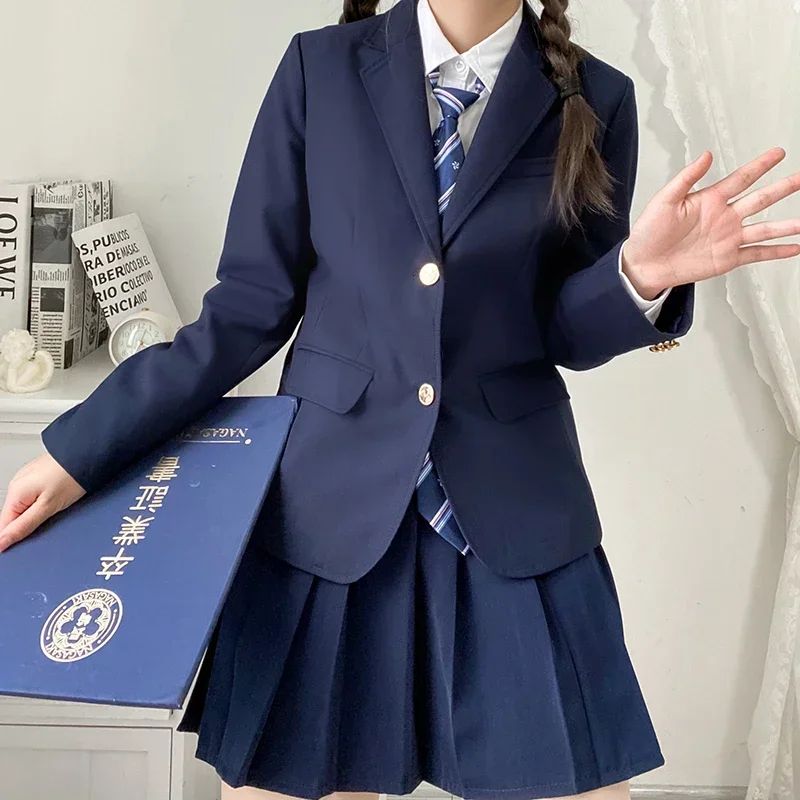 Japanese School Uniform Girl Students Jacket Navy Blue Blazer