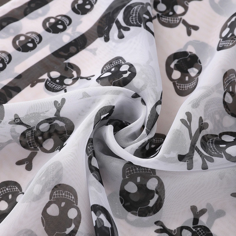Chiffon Skull Scarf 160*50CM Geometric Printing Pattern Fashion Street Style Holiday Beach Spring Autumn Decorative Shawls New 6